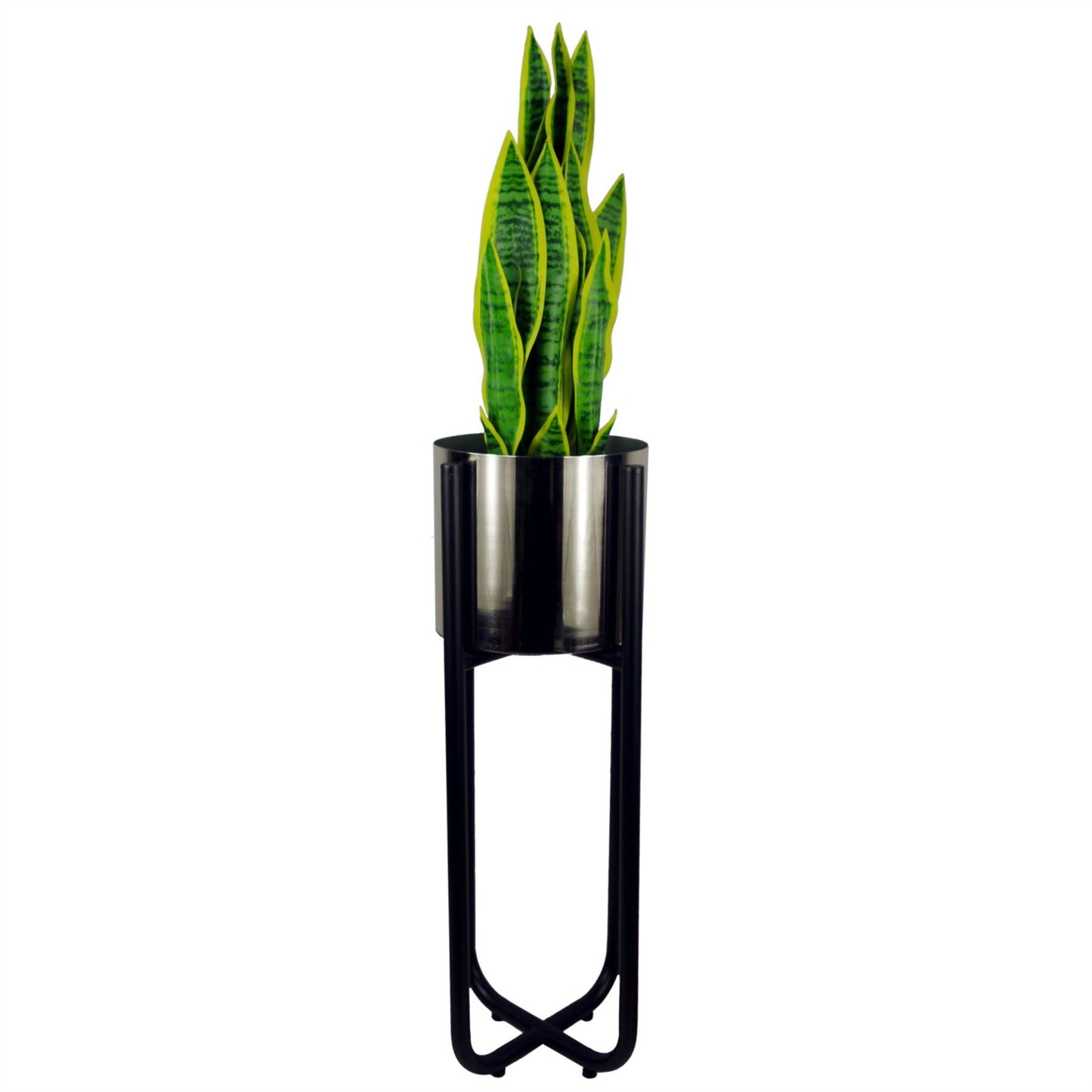 Metal Planter Stand Black Iridescent Rainbow Plant Pot 62cm x 18cm Leaf Design Botanik