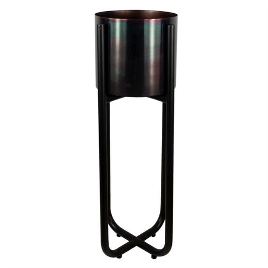 Metal Planter Stand Black Iridescent Rainbow Plant Pot 62cm x 18cm Leaf Design Botanik