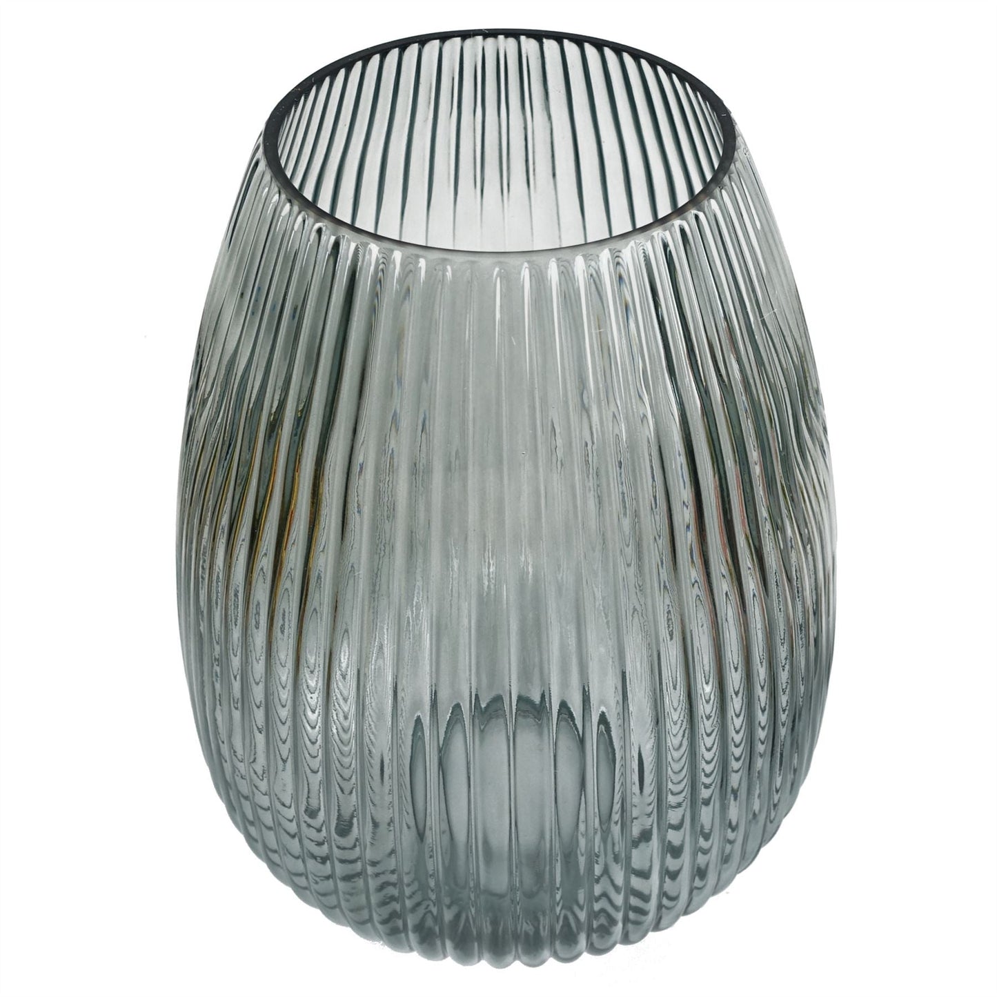 Glass Vase Smoke Grey Ridged Glass Vase 30cm